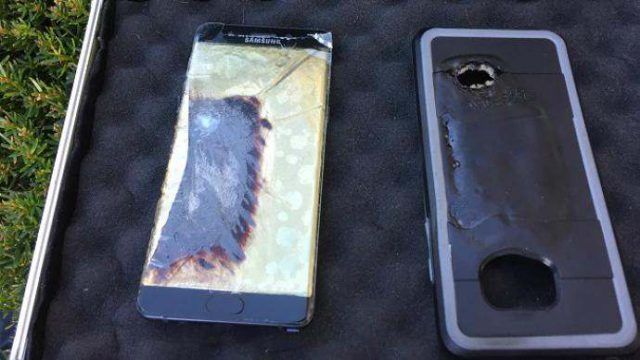 انفجار بطارية غالاكسي نوت 7 انفجار بطارية غالاكسي نوت 7