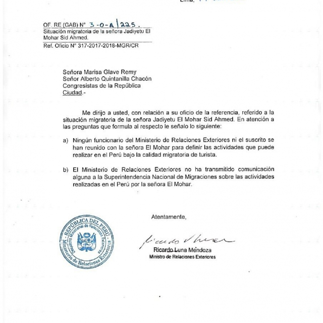 lettre du MAE péruvien lettre du MAE péruvien