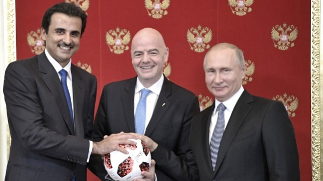 Chaikh Hamad, Poutine et infantino Chaikh Hamad, Poutine et infantino