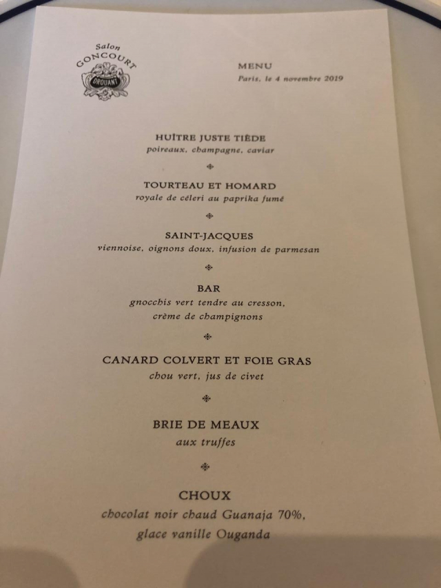 Le Menu Goncourt au Drouant Le Menu Goncourt au Drouant