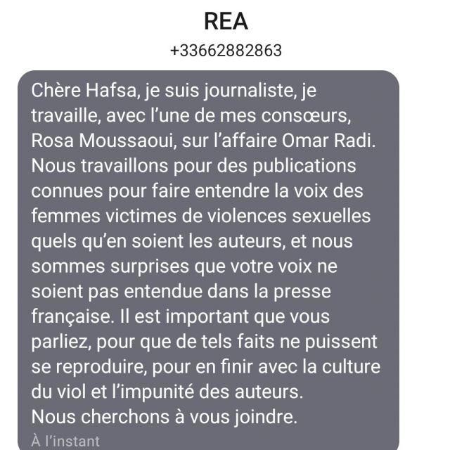 Message à Hafsa Boutahar de Mediapart