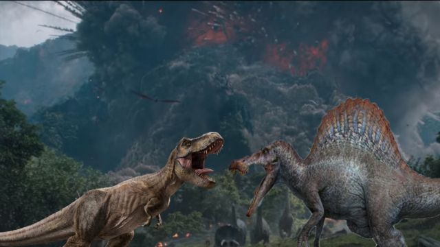 Dans Jurassic Park, le combat du T-Rex et du Spinosaurus Dans Jurassic Park, le combat du T-Rex et du Spinosaurus
