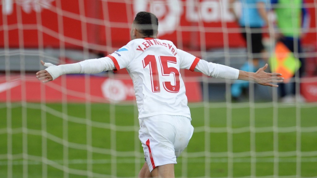 Youssef En-Nesyri après son triplé contre Cadiz, le 23 janvier 2021. Youssef En-Nesyri après son triplé contre Cadiz, le 23 janvier 2021.