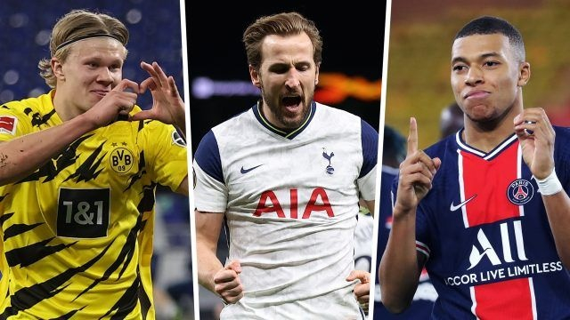 Erling Haaland, Harry Kan et Kylian Mbappé Erling Haaland, Harry Kan et Kylian Mbappé