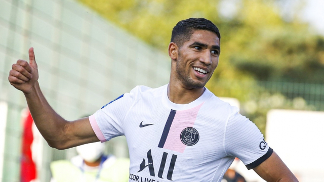 Achraf Hakimi après son premier but avec le PSG, samedi 24 juillet 2021. Achraf Hakimi après son premier but avec le PSG, samedi 24 juillet 2021.