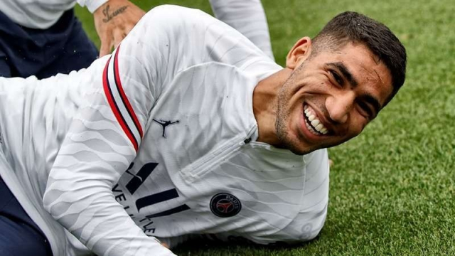 Achraf Hakimi lors de l'entrainement du PSG, mercredi 18 août 2021. Achraf Hakimi lors de l'entrainement du PSG, mercredi 18 août 2021.