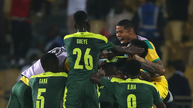 La joie des joueurs du Sénégal après leur victoire en finale de la CAN 2021 contre l&#039;Egypte. 