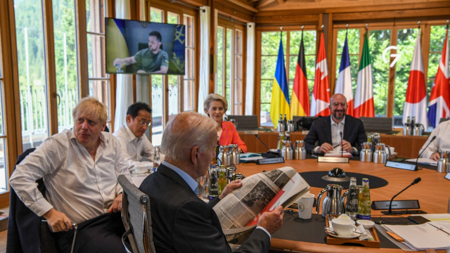 G7 - Elmau - Bavière - Dirigeants du G7 - Visioconférence avec Zelensky - Sud de l Allemagne