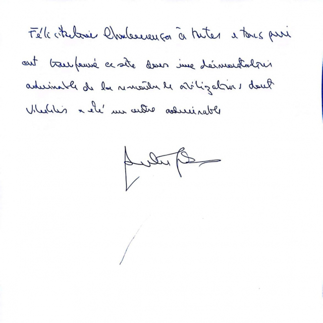 Le mot du secrétaire général Antonion Guterres, écrit sur le livre d&#039;or du site archéologique de Volubilis