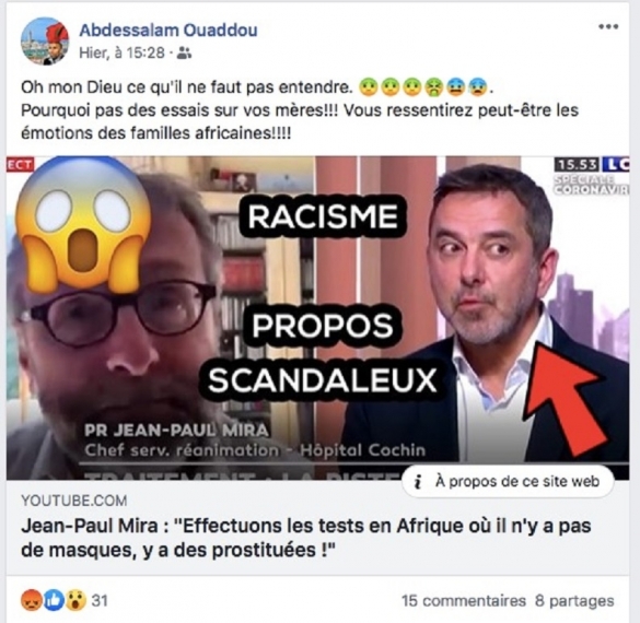 Post de Ouaddou sur le racisme