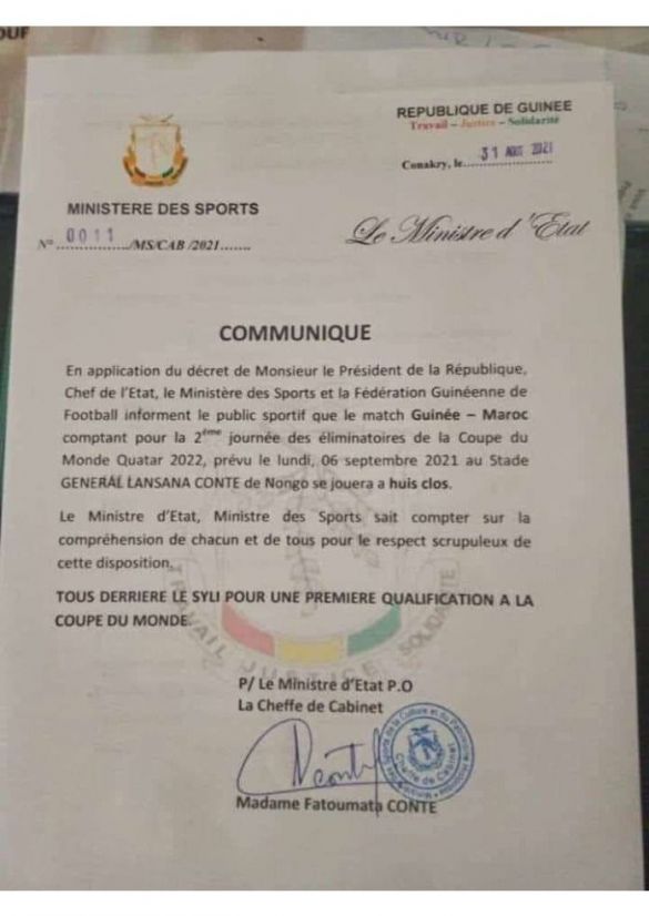 Communiqué de la Fédération guinéenne