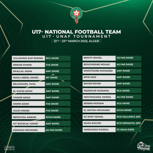 Liste des U17 pour le tournoi de l&#039;UNAF