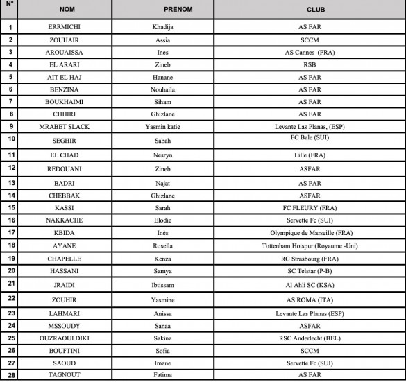 La liste des Lionnes pour la Namibie